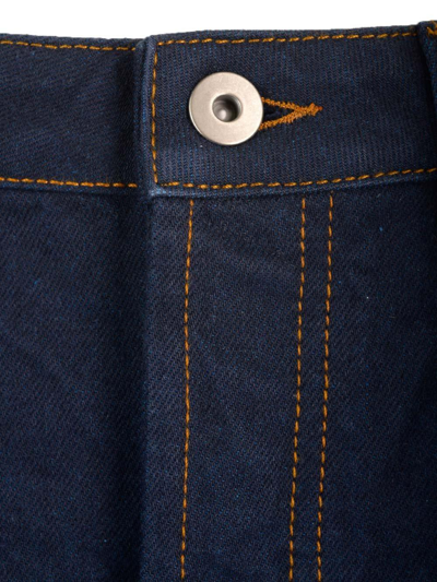 Shop Burberry Japanese Front-slit Denim Midi Skirt In Blu