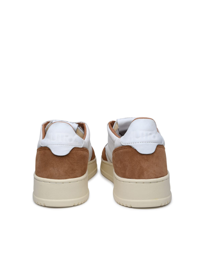 Shop Autry Medalist Sneakers In Goat Leather And White Suede In Bianco E Marrone