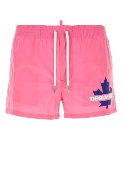 Shop Dsquared2 Fuchsia Stretch Nylon Swimming Shorts In Rosa E Blu