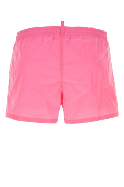 Shop Dsquared2 Fuchsia Stretch Nylon Swimming Shorts In Rosa E Blu