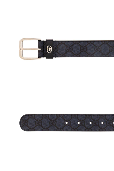 Shop Gucci Logo Plaque Monogrammed Belt In Blue