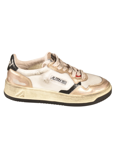Shop Autry Mesh Logo Low Sneakers In Bianco E Oro