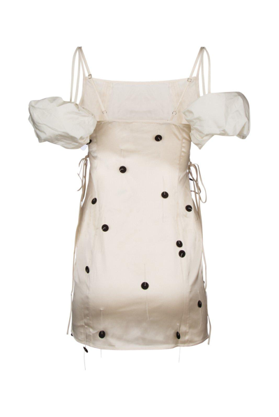 Shop Jacquemus Puffed Sleeve Mini Dress In Bianco
