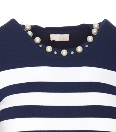 Shop Liu •jo Shortsleeves Sweater In Blu E Bianco