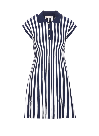 Shop Liu •jo Shortsleeves Knit Dress In Blu E Bianco