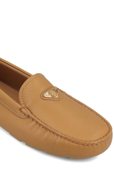 Shop Prada Triangle-logo Slip-on Loafers In Naturale