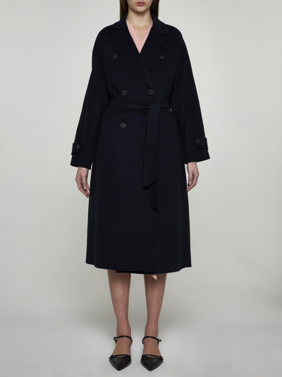 Shop Weekend Max Mara Affetto Wool-blend Coat In Blu