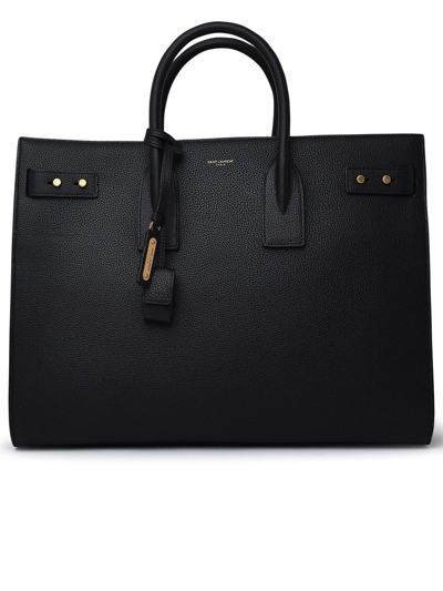 Saint Laurent Leather Handbag With Frontal Logo Print In Black