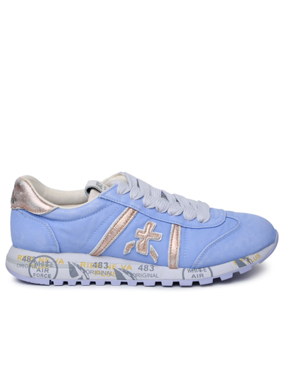 Shop Premiata Lucyd Lilac Leather And Nylon Sneakers In Celeste