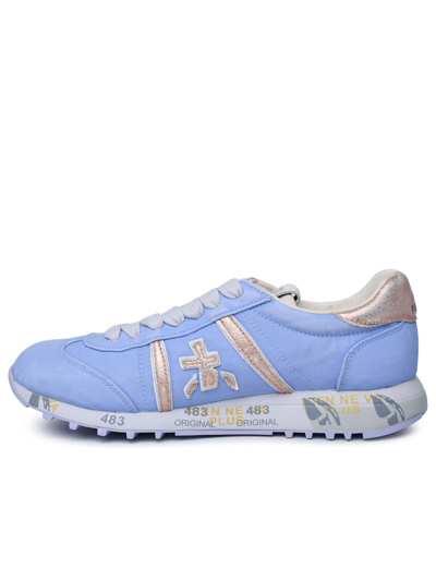Shop Premiata Lucyd Lilac Leather And Nylon Sneakers In Celeste