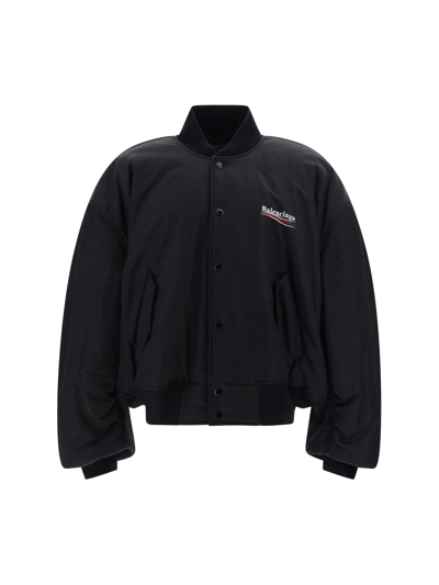 Shop Balenciaga Logo Buttoned Padded Jacket In Black