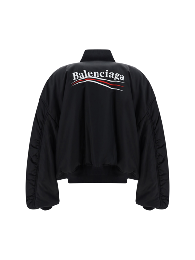 Shop Balenciaga Logo Buttoned Padded Jacket In Black