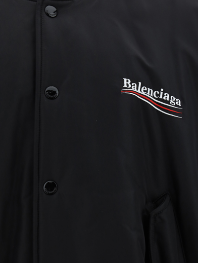 Shop Balenciaga Logo Buttoned Padded Jacket In Black