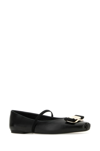 Shop Ferragamo Black Nappa Leather Zina Ballerinas In Nero