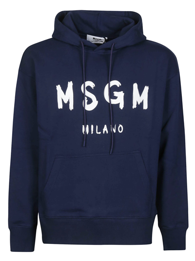 Shop Msgm Logo Print Sweatshirt In Blu Navy