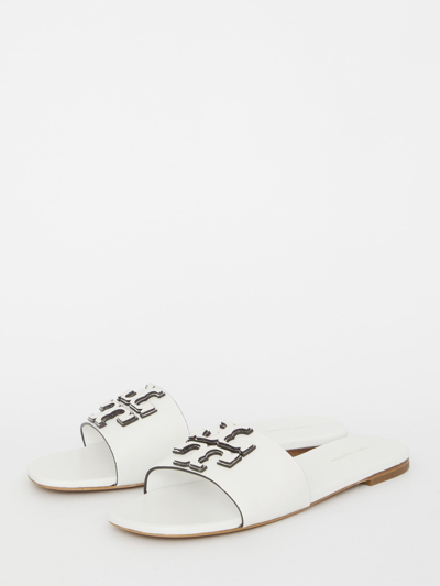 Shop Tory Burch Double Stack Logo Slide Sandals In Bianco