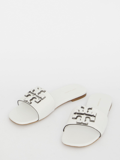 Shop Tory Burch Double Stack Logo Slide Sandals In Bianco