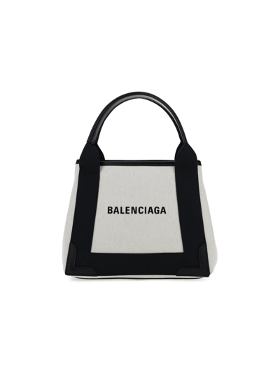 Shop Balenciaga Logo Print Top Handle Tote In Natural/black