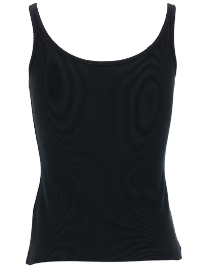 Shop Off-white Black Ribbed Tank Top With Contrasting Logo Embroidery In Stretch Cotton Woman In Nero