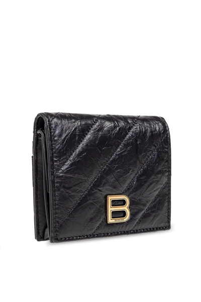 Shop Balenciaga Crush Logo Plaque Wallet In Black