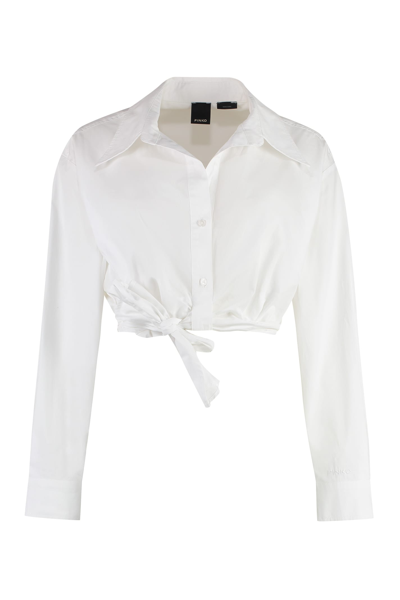 Shop Pinko Camene Cropped Poplin Shirt In Bianco