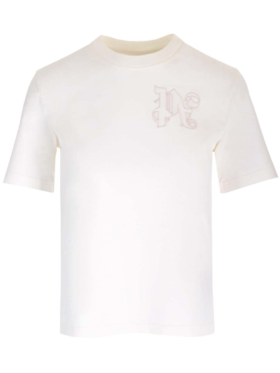 Shop Palm Angels White T-shirt With Monogram In Bianco