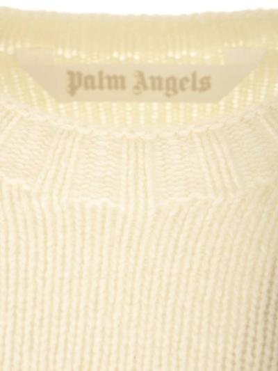Shop Palm Angels Ivory Sweater With Back Logo In Bianco