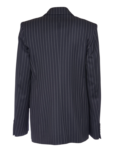 Shop Msgm Stripe Pattern Blazer In Blu Navy