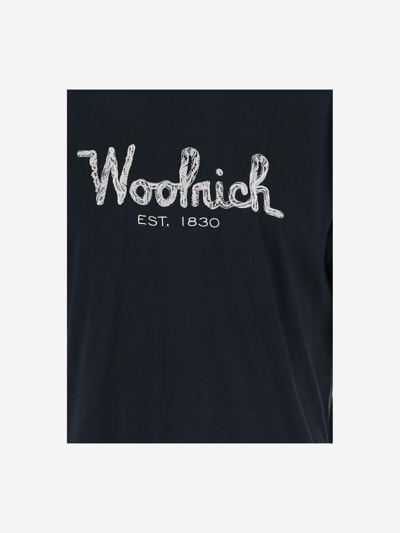 Shop Woolrich Cotton T-shirt With Logo In Melton Blu