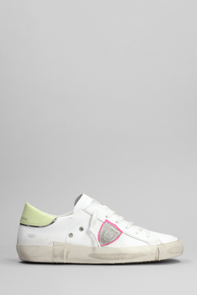 Shop Philippe Model Prsx Low Sneakers In White Leather In Bianco