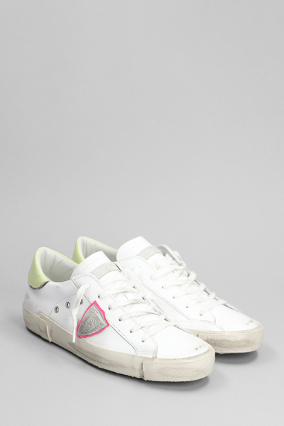 Shop Philippe Model Prsx Low Sneakers In White Leather In Bianco
