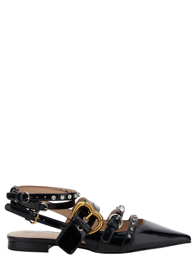 Shop Pinko Black Slingback With Studs And Multi Straps In Leather Woman In Nero