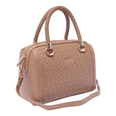 Shop Liu •jo Logo Handbag In Teddy