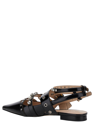 Shop Pinko Black Slingback With Studs And Multi Straps In Leather Woman In Nero