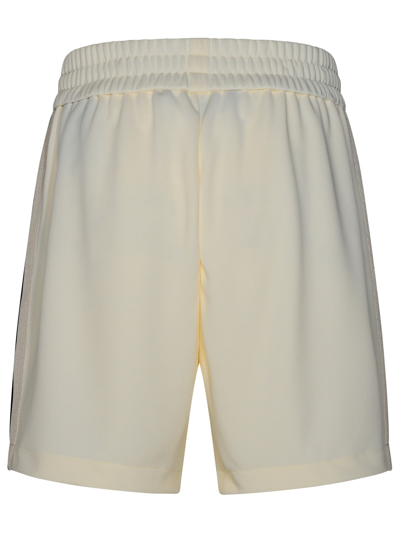 Shop Palm Angels Track Bermuda Shorts In Ivory Polyester In Bianco