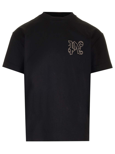 Shop Palm Angels Black T-shirt With Monogram In Nero