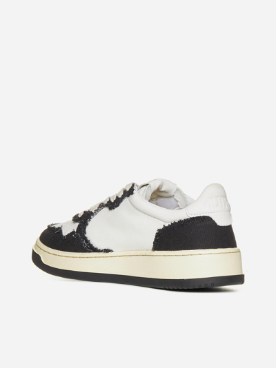 Shop Autry Medalist Leather And Canvas Sneakers In Bianco
