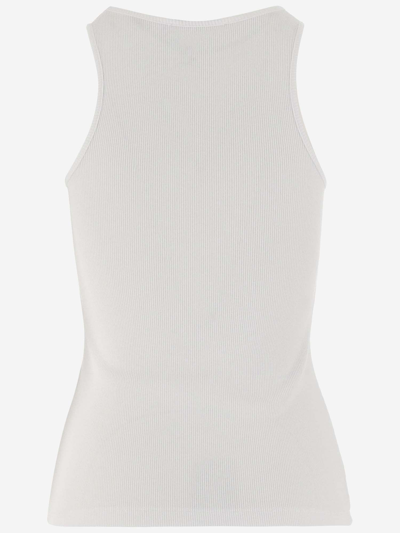 Shop Blumarine Stretch Cotton Tank Top With Logo In Bianco