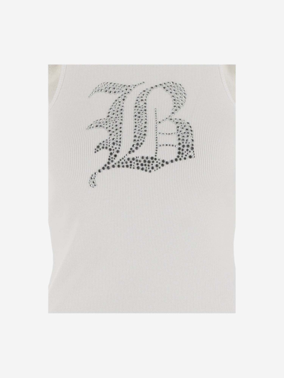 Shop Blumarine Stretch Cotton Tank Top With Logo In Bianco