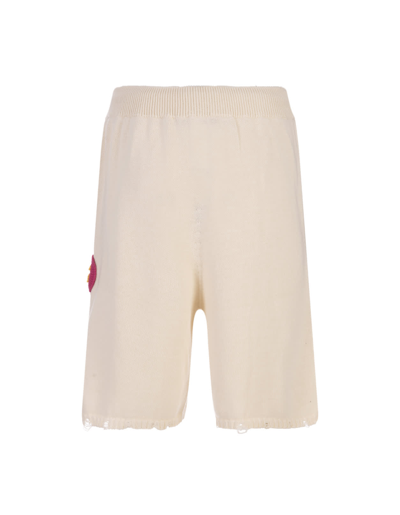 Shop Barrow Dove Shorts With Crochet Applications In Bianco