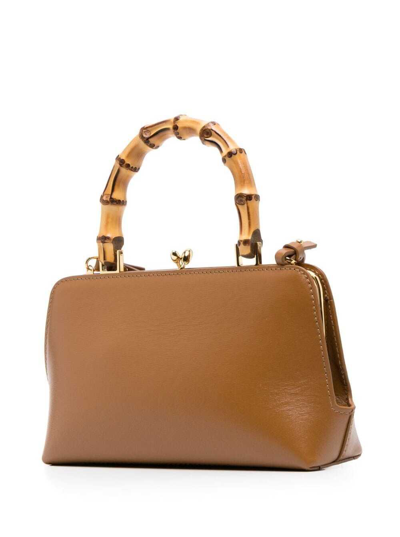 Shop Jil Sander Brown Mini Goji Tote Bag With Bamboo Handles In Leather Woman In Cammello