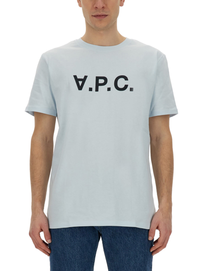 Shop Apc T-shirt With Logo In Azzurro