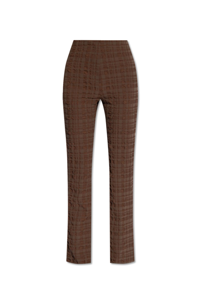 Nanushka Juna Seersucker-texture Slim-fit Trousers In Dark Brown