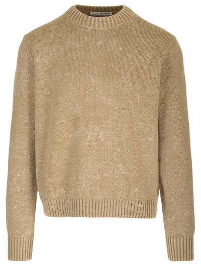 Shop Acne Studios Round Neck Knitted Sweater In Green