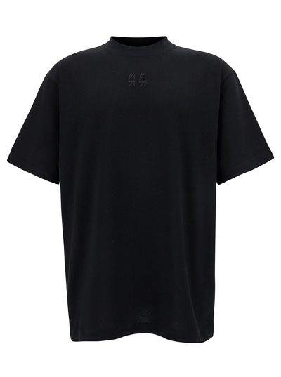 Shop 44 Label Group Black T-shirt With Logo Embroidery And Print In Cotton Man In Nero