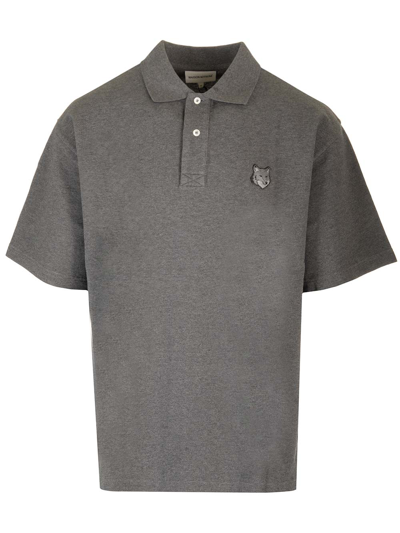 Shop Maison Kitsuné Comfort Fit Polo Shirt In Dark Grey Melange