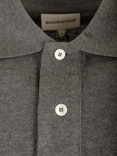 Shop Maison Kitsuné Comfort Fit Polo Shirt In Dark Grey Melange