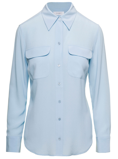 Shop Equipment Light Blue Slim Shirt With Chest Patch Pocket In Silk Woman
