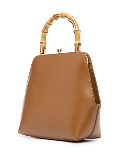 Shop Jil Sander Brown Goji Square Handbag With Bamboo Handle In Leather Woman In Cammello
