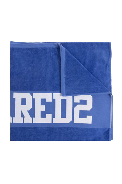 Shop Dsquared2 Logo Jaquard Beach Towel In Blue/white